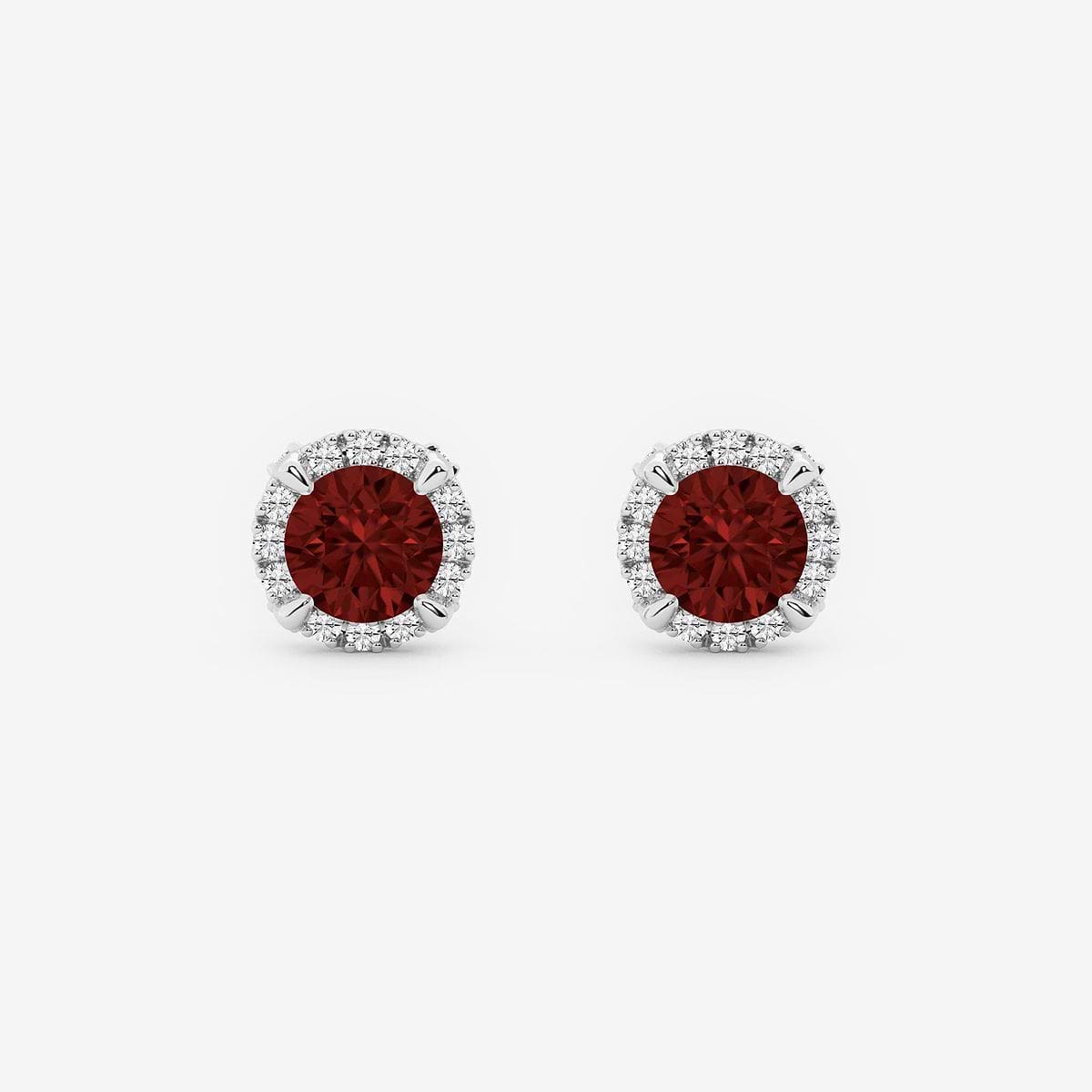 5.1 mm Round Created Garnet and 1/5 ctw Round Lab Grown Diamond Shadow Halo Stud Earrings Platinum