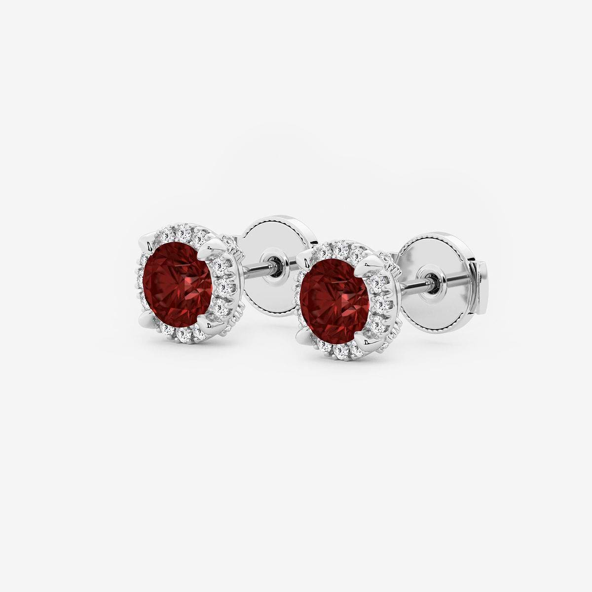 5.1 mm Round Created Garnet and 1/5 ctw Round Lab Grown Diamond Shadow Halo Stud Earrings Platinum