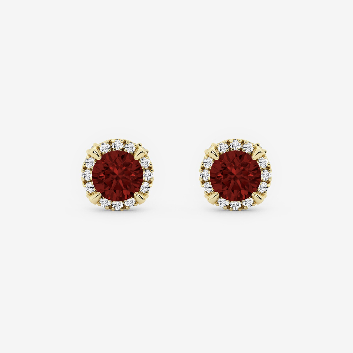 5.1 mm Round Created Garnet and 1/4 ctw Round Lab Grown Diamond Shadow Halo Stud Earrings