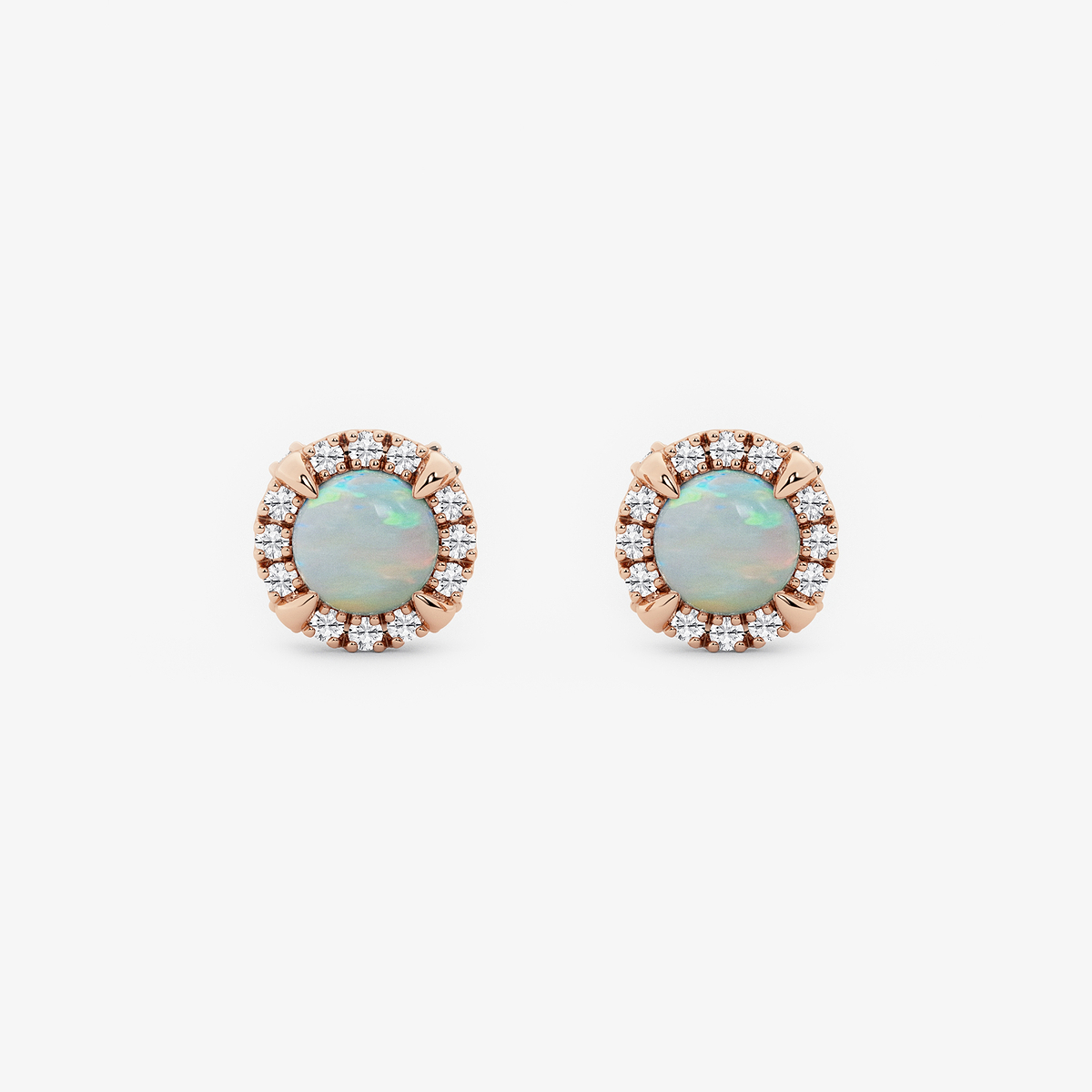 5.1 mm Round Created Opal and 1/4 ctw Round Lab Grown Diamond Shadow Halo Stud Earrings