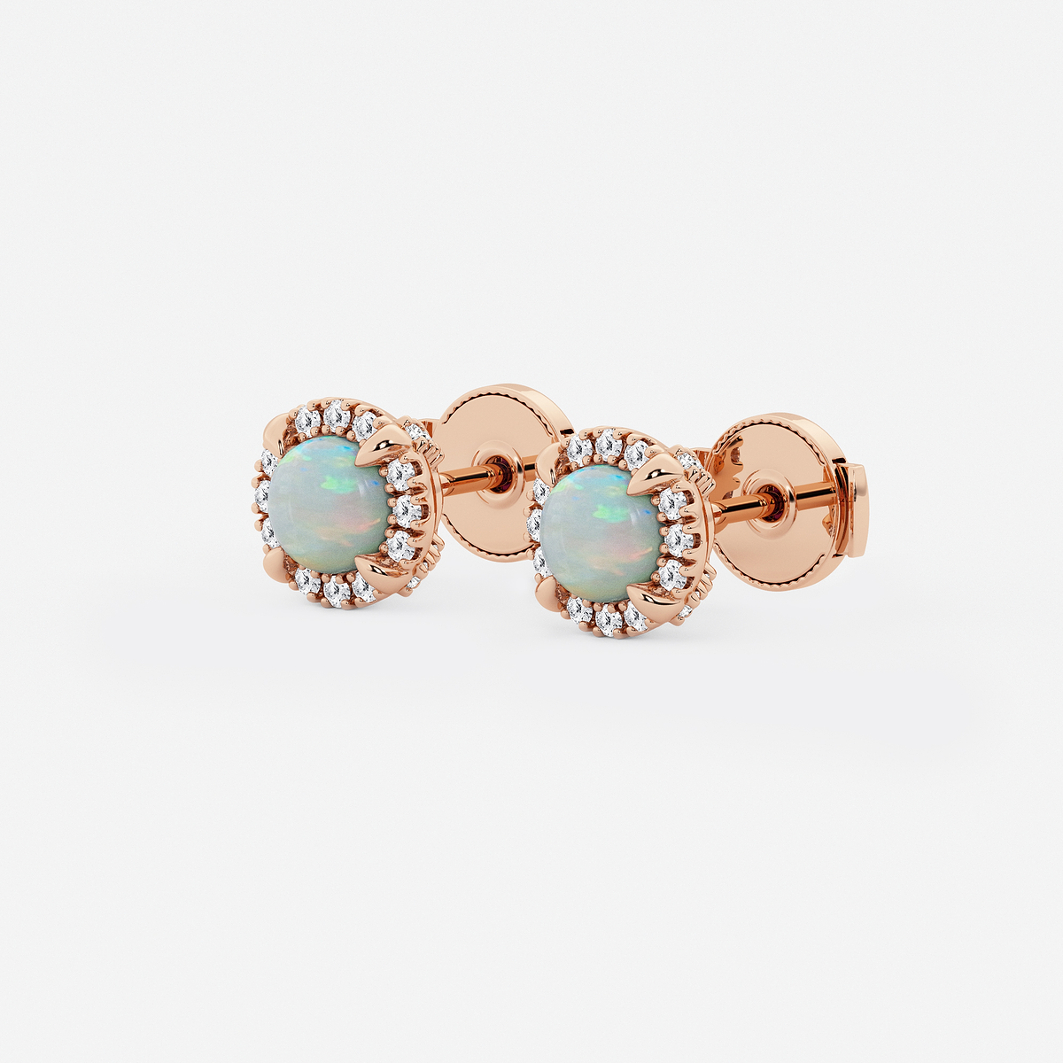 Additional Image 1 for  5.1 mm Round Created Opal and 1/4 ctw Round Lab Grown Diamond Shadow Halo Stud Earrings