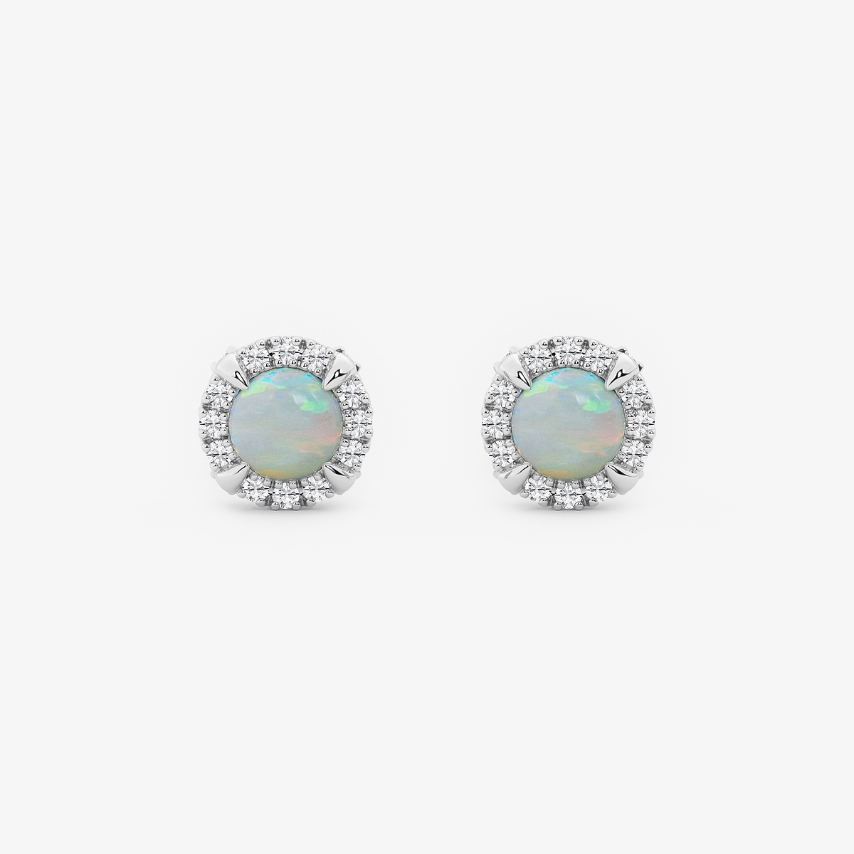 5.1 mm Round Created Opal and 1/4 ctw Round Lab Grown Diamond Shadow Halo Stud Earrings