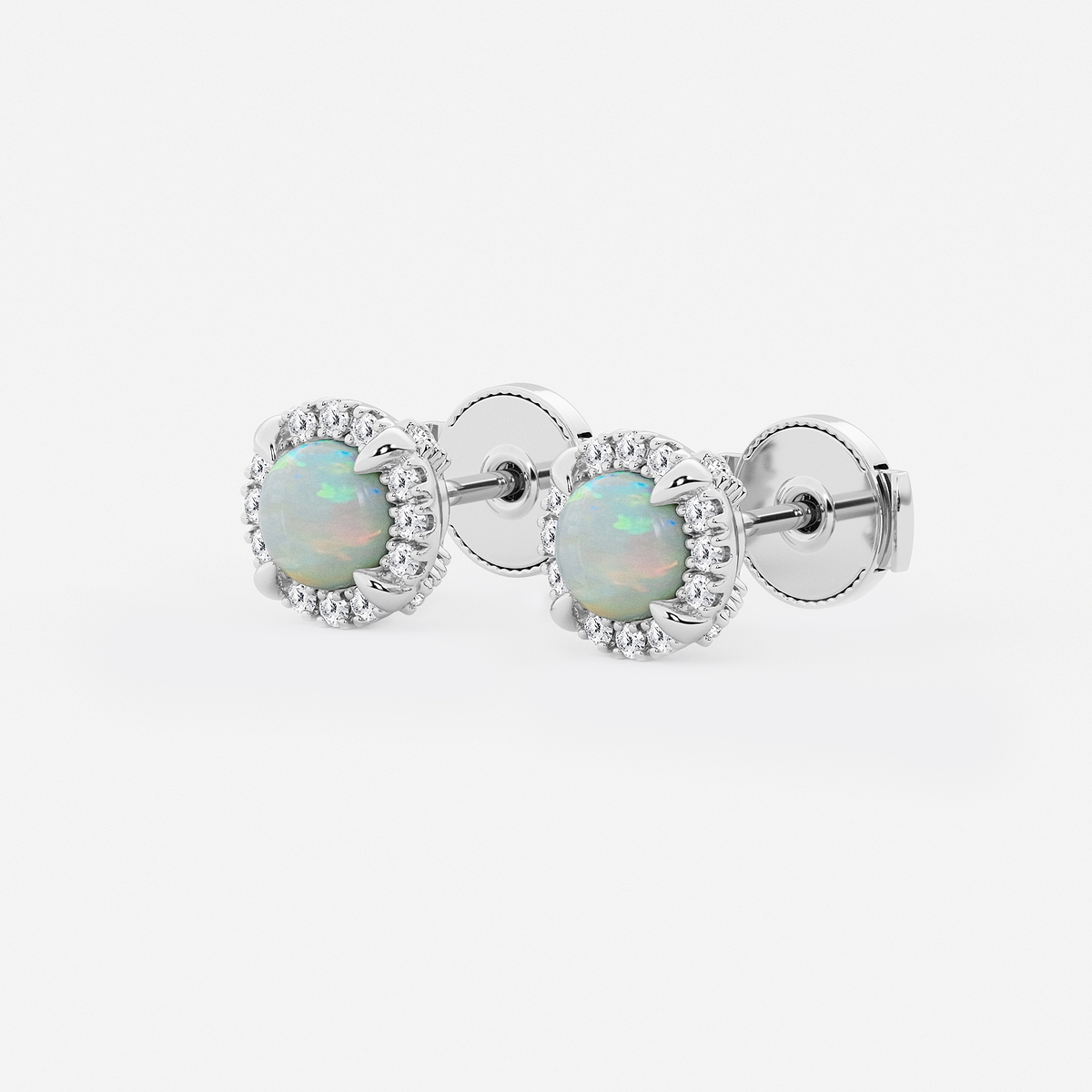 Additional Image 1 for  5.1 mm Round Created Opal and 1/4 ctw Round Lab Grown Diamond Shadow Halo Stud Earrings
