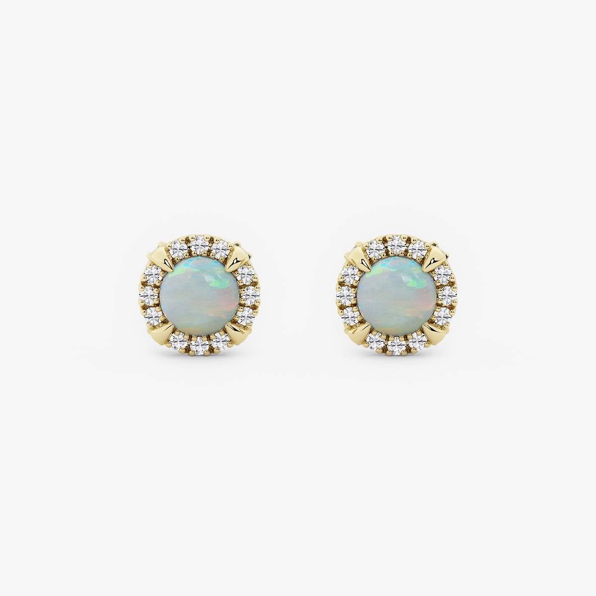 5.1 mm Round Created Opal and 1/4 ctw Round Lab Grown Diamond Shadow Halo Stud Earrings