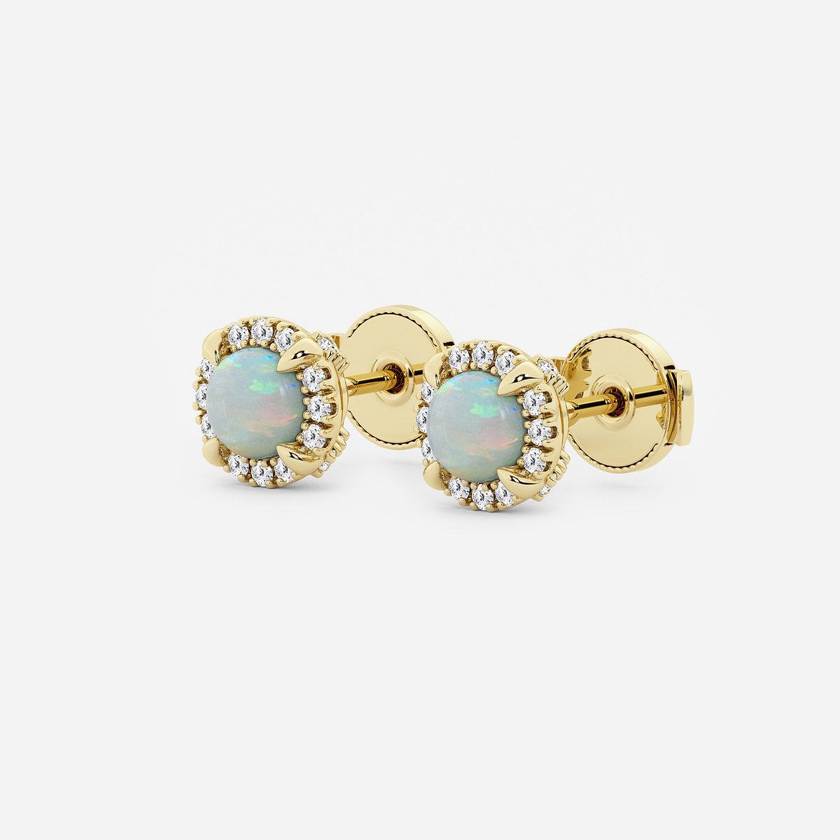 Additional Image 1 for  5.1 mm Round Created Opal and 1/4 ctw Round Lab Grown Diamond Shadow Halo Stud Earrings