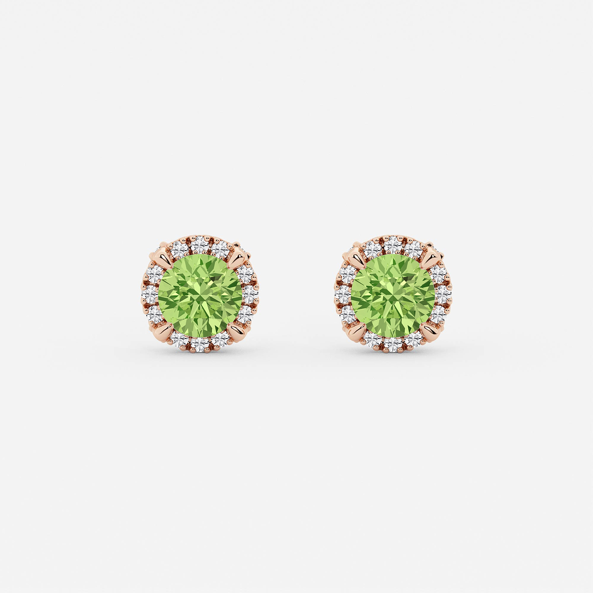 5.1 mm Round Created Peridot and 1/4 ctw Round Lab Grown Diamond Shadow Halo Stud Earrings