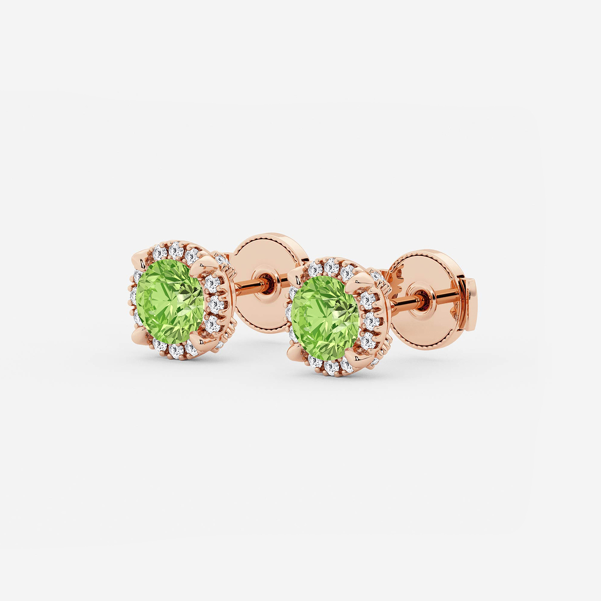 Additional Image 1 for  5.1 mm Round Created Peridot and 1/4 ctw Round Lab Grown Diamond Shadow Halo Stud Earrings