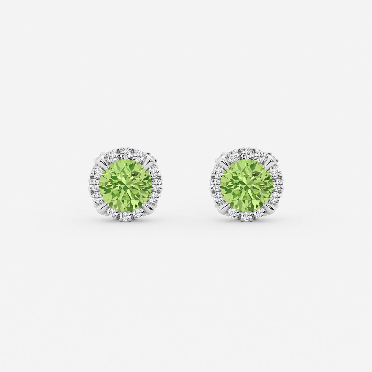 5.1 mm Round Created Peridot and 1/4 ctw Round Lab Grown Diamond Shadow Halo Stud Earrings