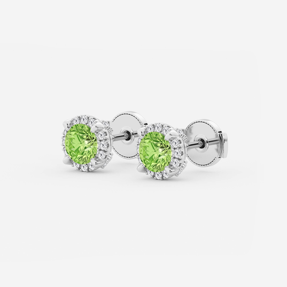 Additional Image 1 for  5.1 mm Round Created Peridot and 1/4 ctw Round Lab Grown Diamond Shadow Halo Stud Earrings