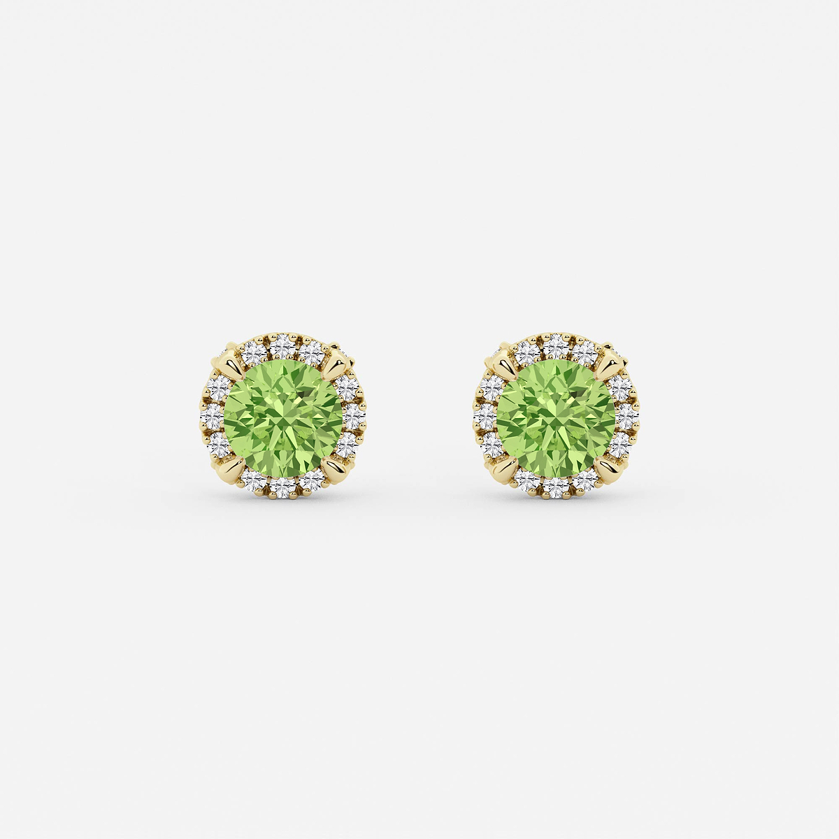 5.1 mm Round Created Peridot and 1/4 ctw Round Lab Grown Diamond Shadow Halo Stud Earrings
