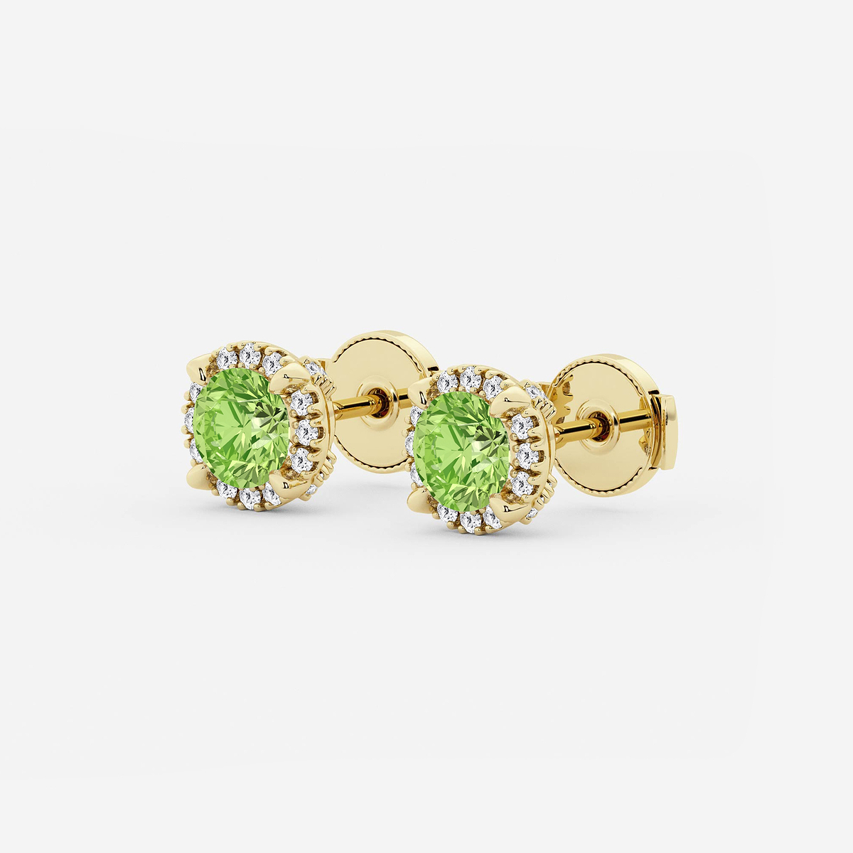 Additional Image 1 for  5.1 mm Round Created Peridot and 1/4 ctw Round Lab Grown Diamond Shadow Halo Stud Earrings