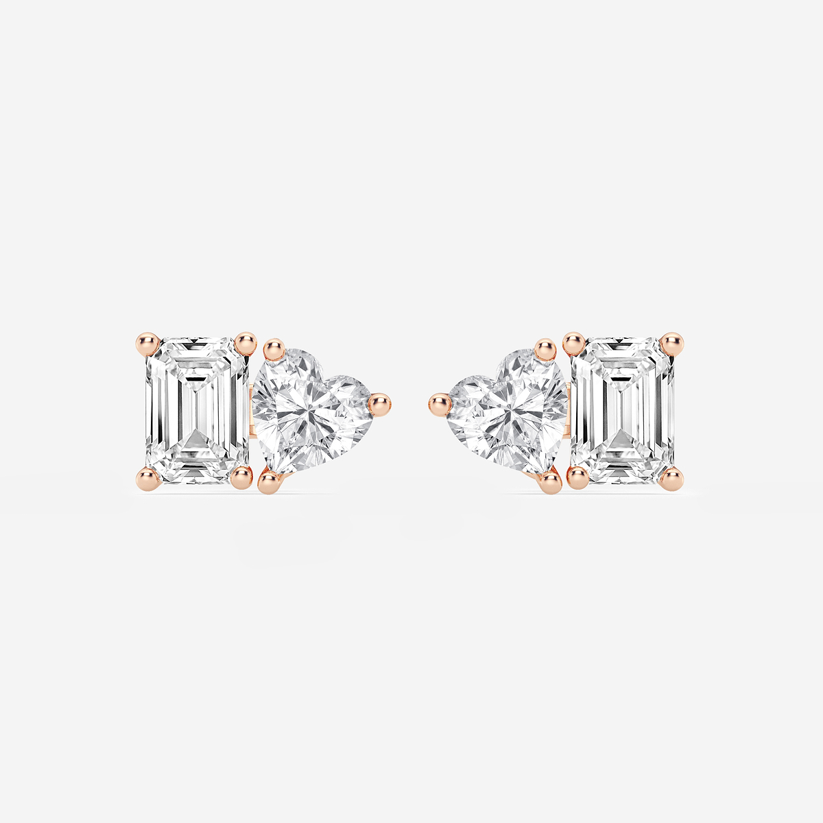 2 ctw Emerald and Heart Lab Grown Diamond Two Stone Stud Earrings