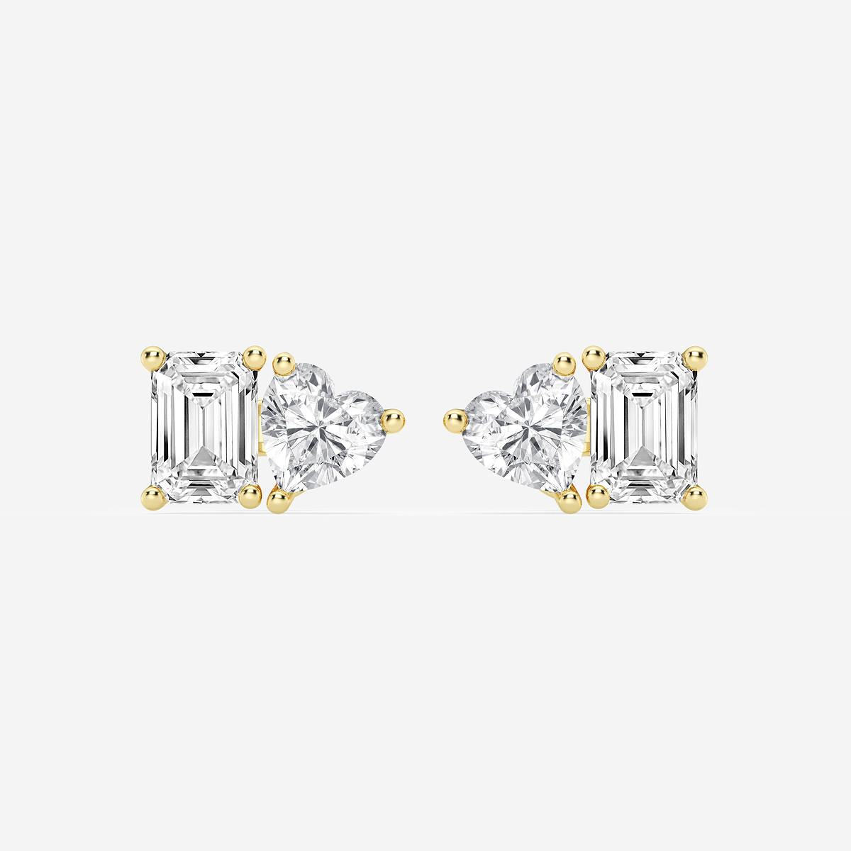 2 ctw Emerald and Heart Lab Grown Diamond Two Stone Stud Earrings