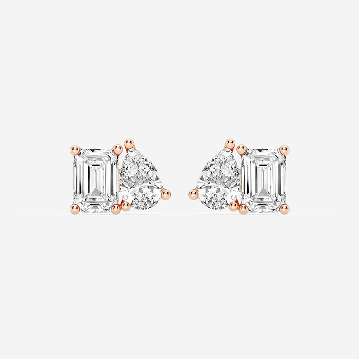 2 ctw Toi Et Moi Emerald and Pear Stud Earrings