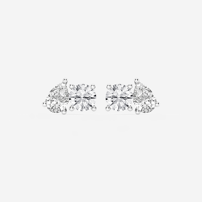 1 7/8 ctw Pear and Round Lab Grown Diamond Two Stone Stud Earrings