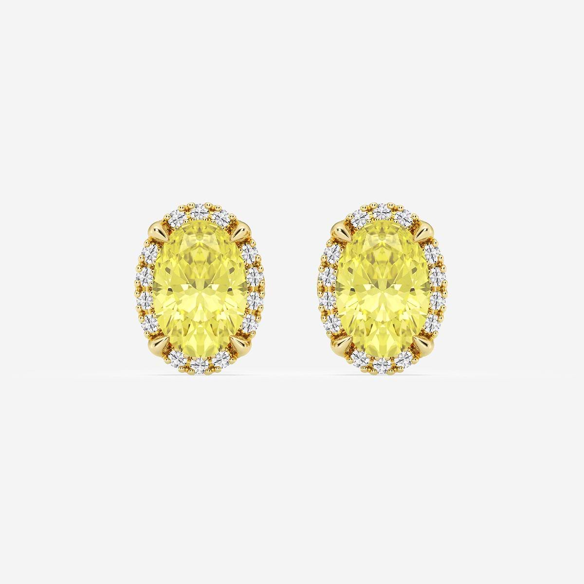 2 1/4 ctw Oval Lab Grown Diamond Fancy Yellow Shadow Halo Stud Earrings