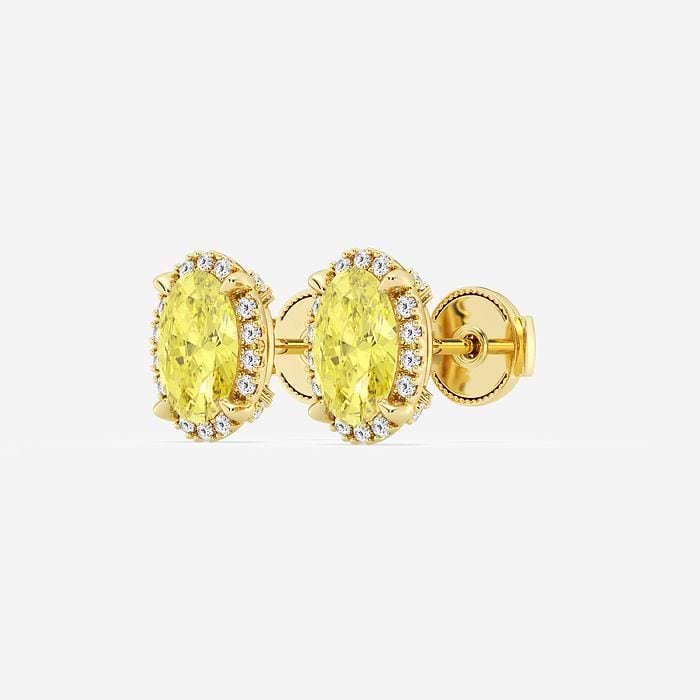 2 1/4 ctw Oval Lab Grown Diamond Fancy Yellow Shadow Halo Stud Earrings