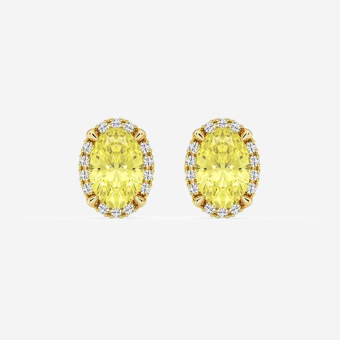 2 1/4 ctw Oval Lab Grown Diamond Fancy Yellow Shadow Halo Stud Earrings