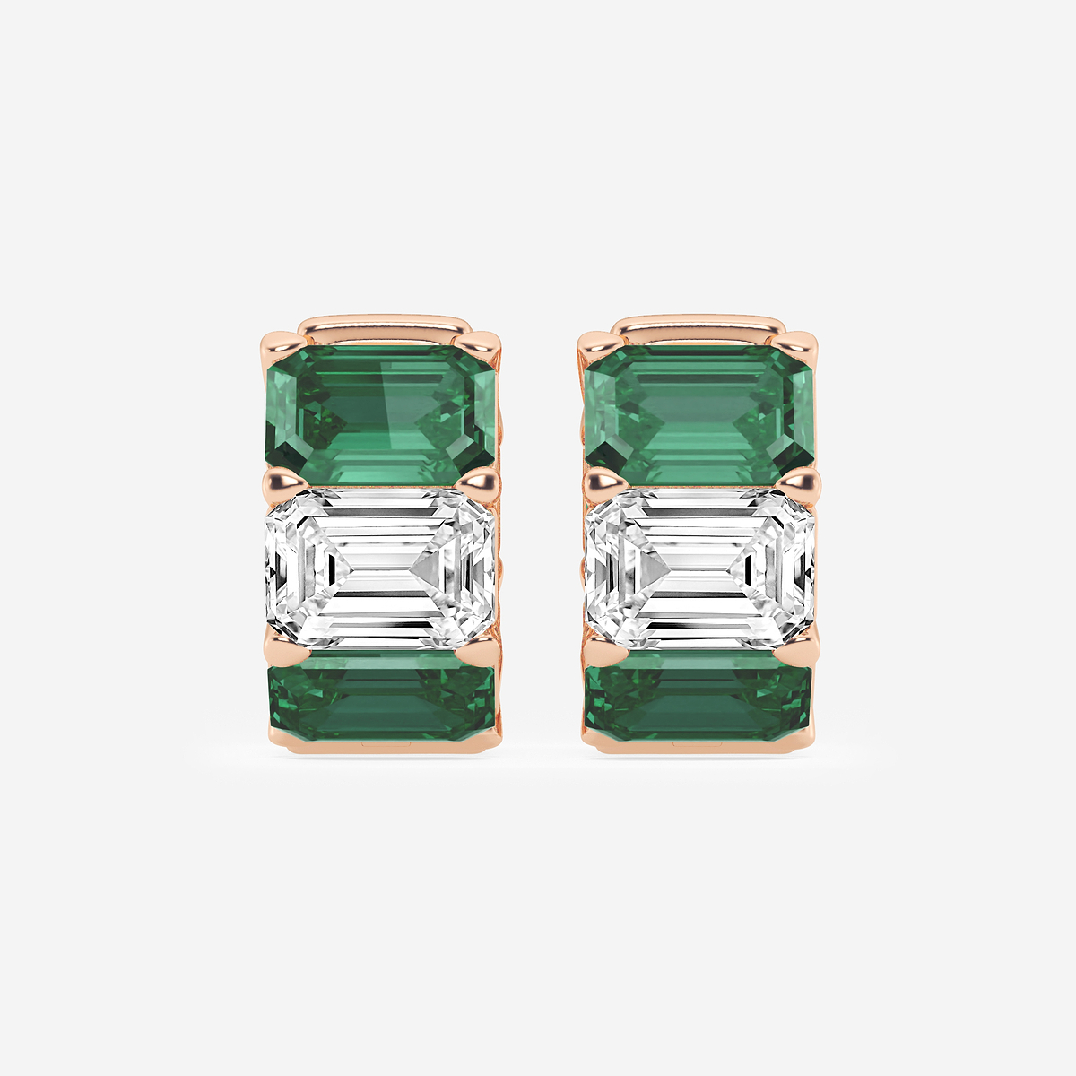 6.8x4.75 mm Created Emerald and 4 ctw Emerald Lab Grown Diamond Huggie Hoop Earrings