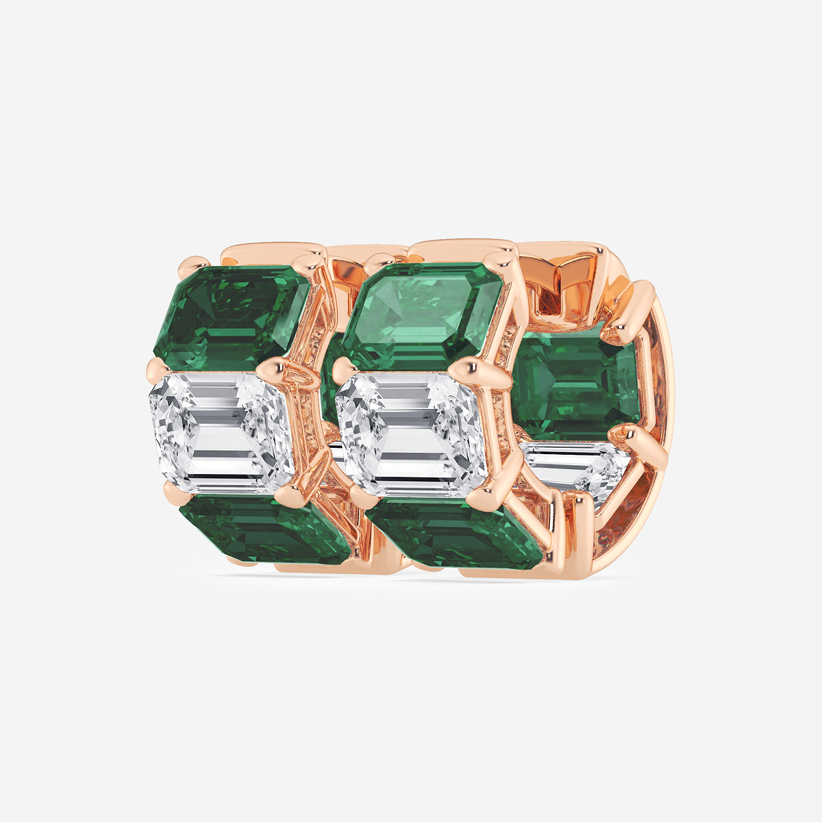 Additional Image 1 for  6.8x4.75 mm Created Emerald and 4 ctw Emerald Lab Grown Diamond Huggie Hoop Earrings