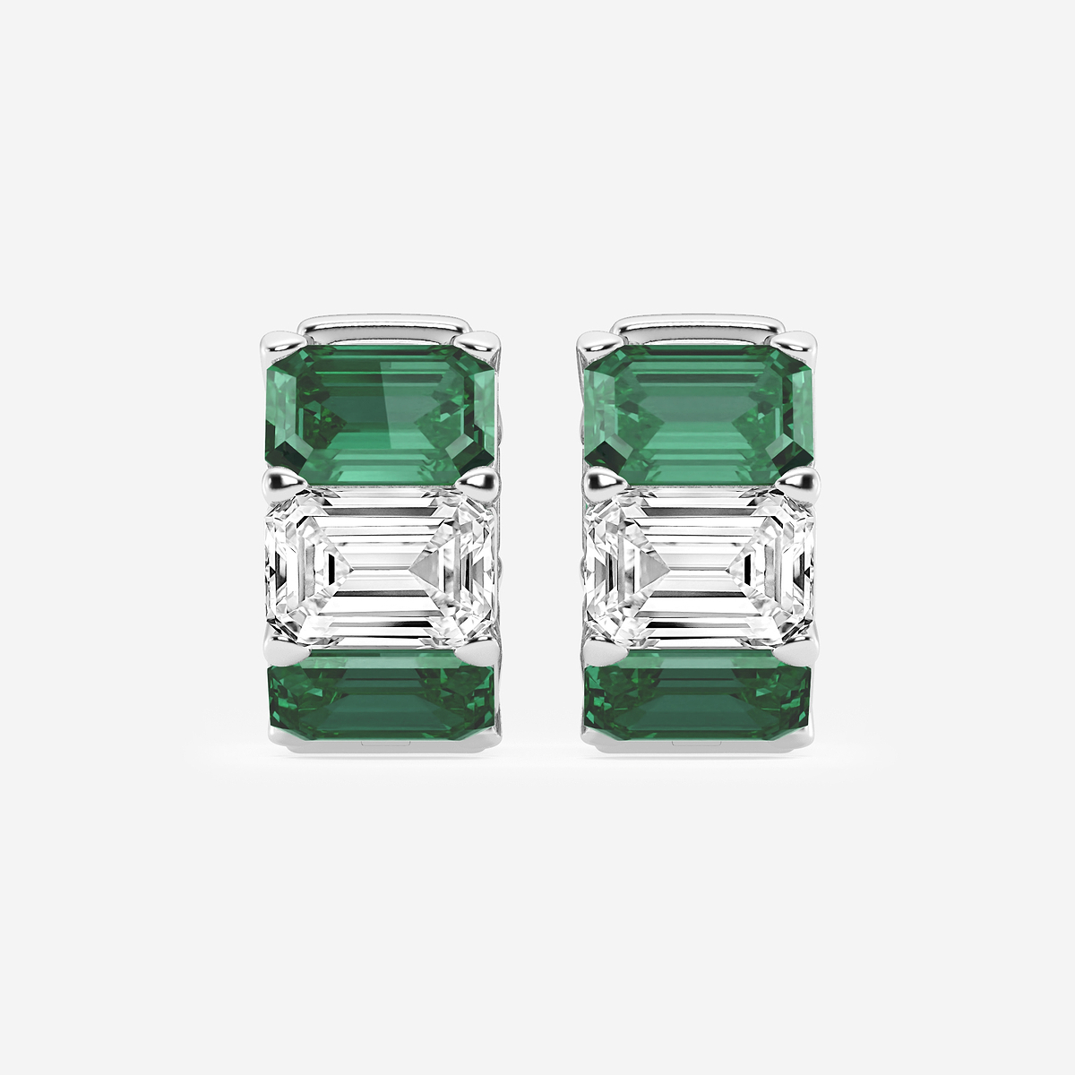 6.8x4.75 mm Created Emerald and 4 ctw Emerald Lab Grown Diamond Huggie Hoop Earrings