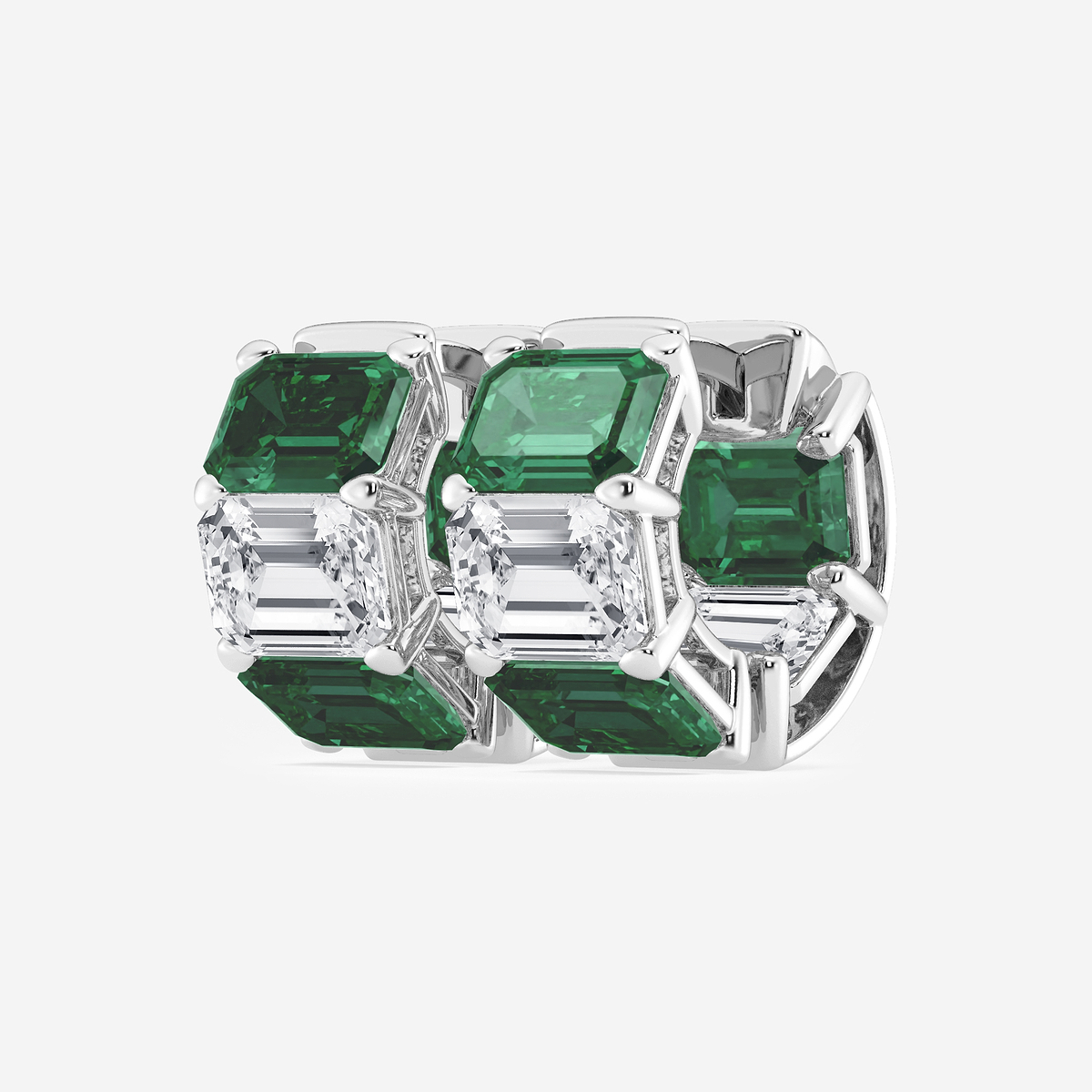 Additional Image 1 for  6.8x4.75 mm Created Emerald and 4 ctw Emerald Lab Grown Diamond Huggie Hoop Earrings
