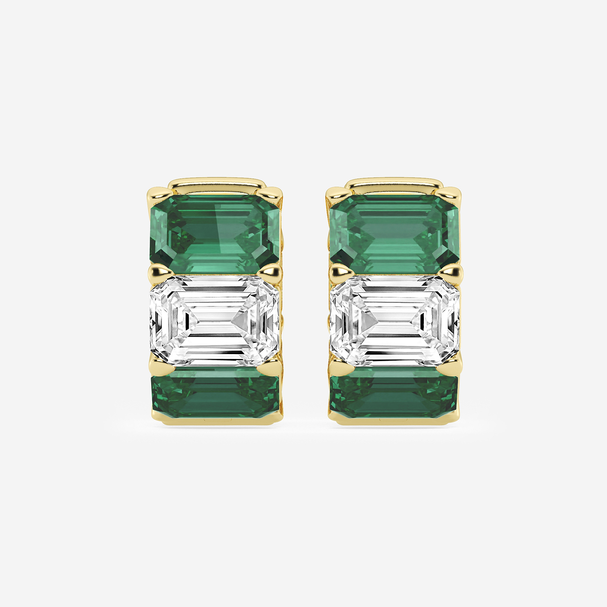 6.8x4.75 mm Created Emerald and 4 ctw Emerald Lab Grown Diamond Huggie Hoop Earrings