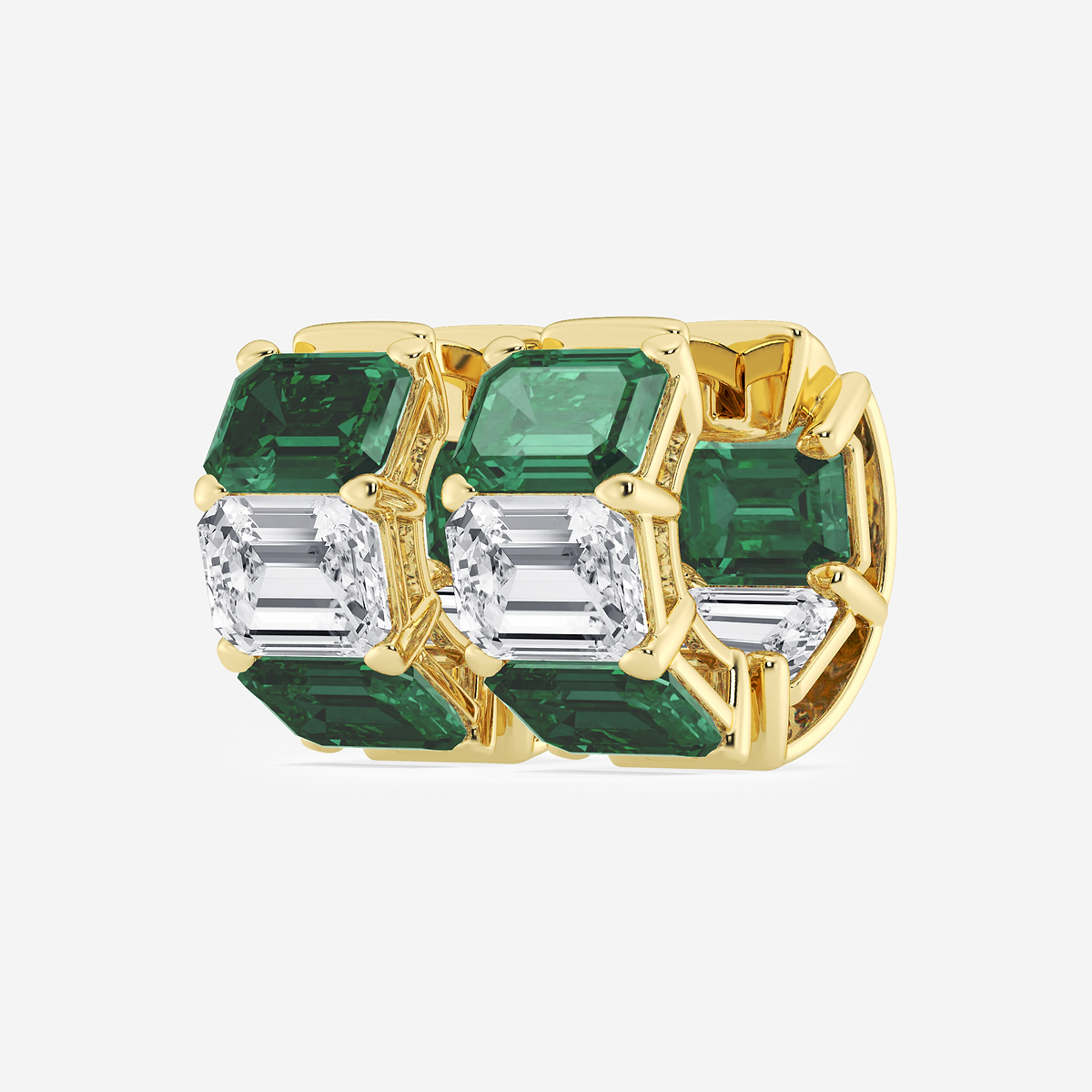 Additional Image 1 for  6.8x4.75 mm Created Emerald and 4 ctw Emerald Lab Grown Diamond Huggie Hoop Earrings