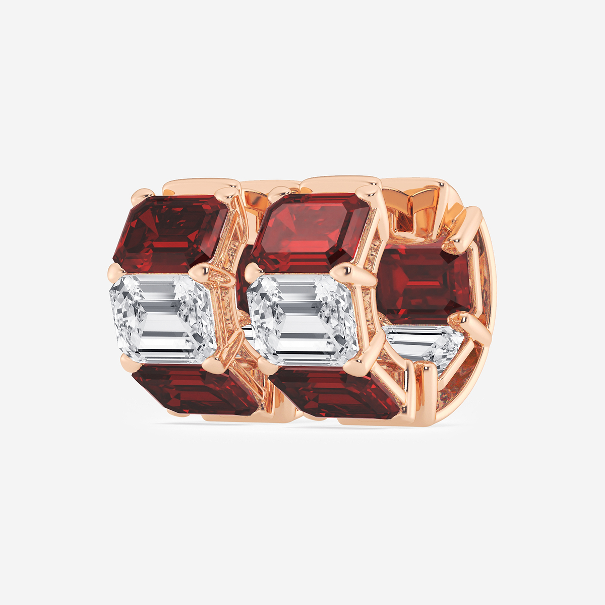 Additional Image 1 for  6.8x4.75 mm Emerald Cut Created Ruby and 4 ctw Emerald Lab Grown Diamond Huggie Hoop Earrings
