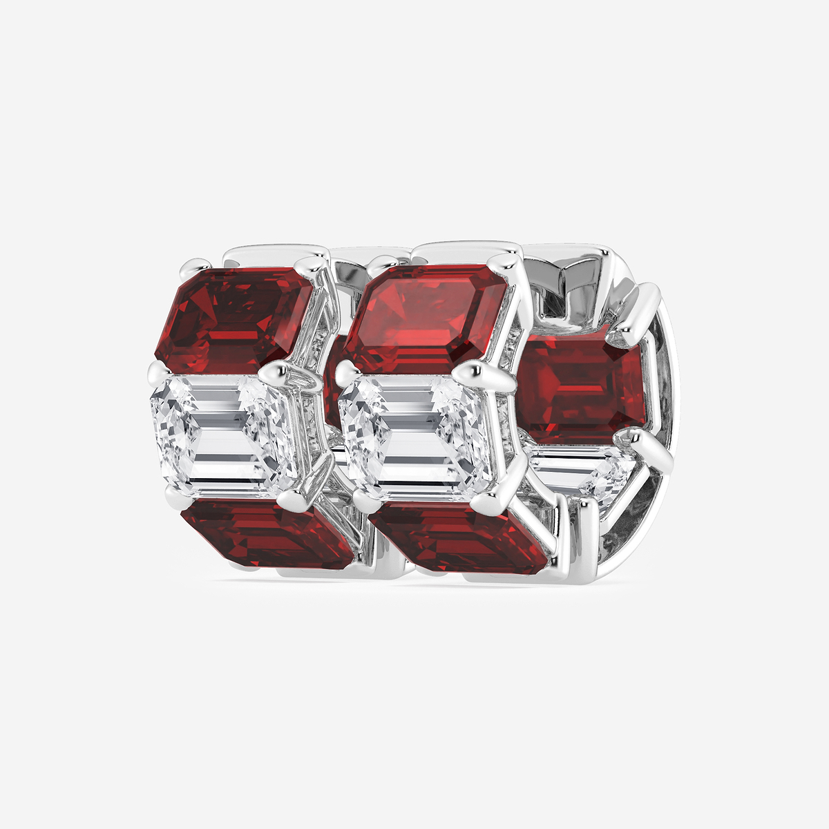 Additional Image 1 for  6.8x4.75 mm Emerald Cut Created Ruby and 4 ctw Emerald Lab Grown Diamond Huggie Hoop Earrings