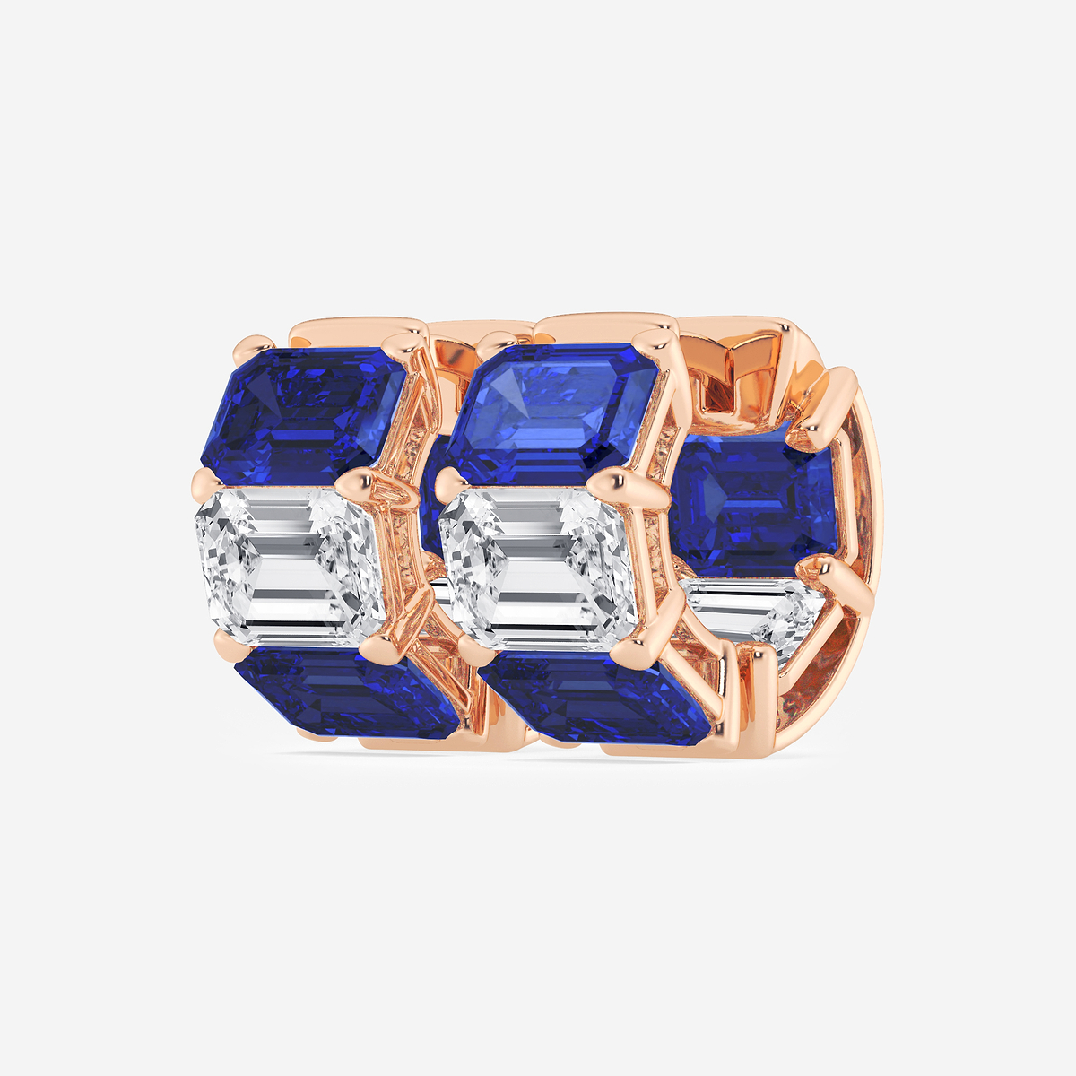 Additional Image 1 for  6.8x4.75 mm Emerald Cut Created Sapphire and 4 ctw Emerald Lab Grown Diamond Huggie Hoop Earrings