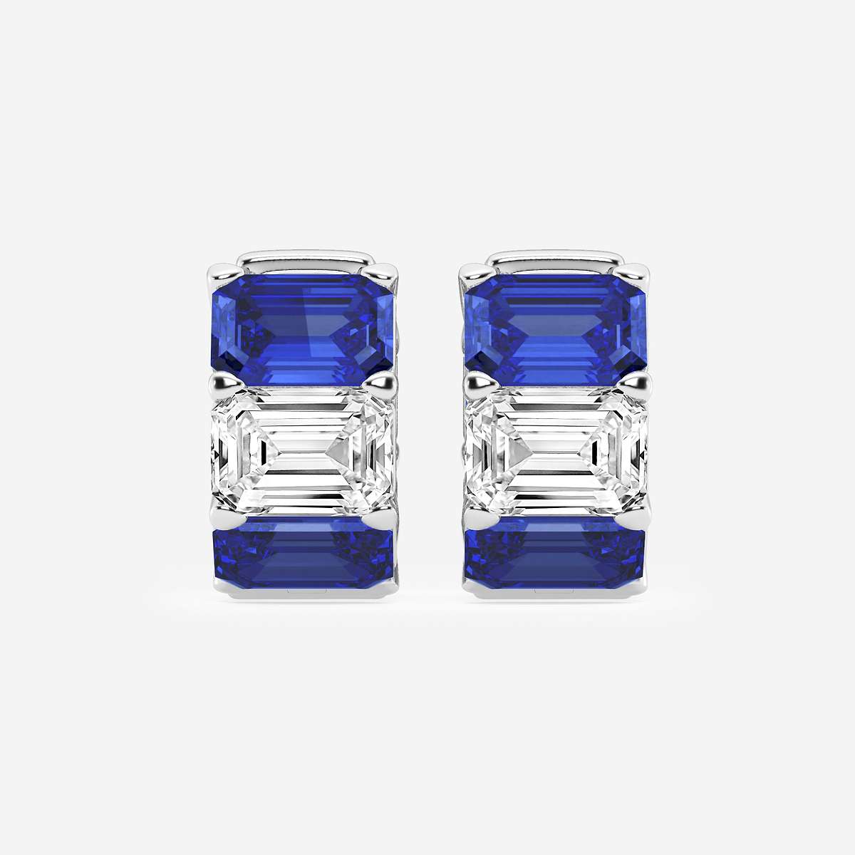 6.8x4.75 mm Emerald Cut Created Sapphire and 4 ctw Emerald Lab Grown Diamond Huggie Hoop Earrings