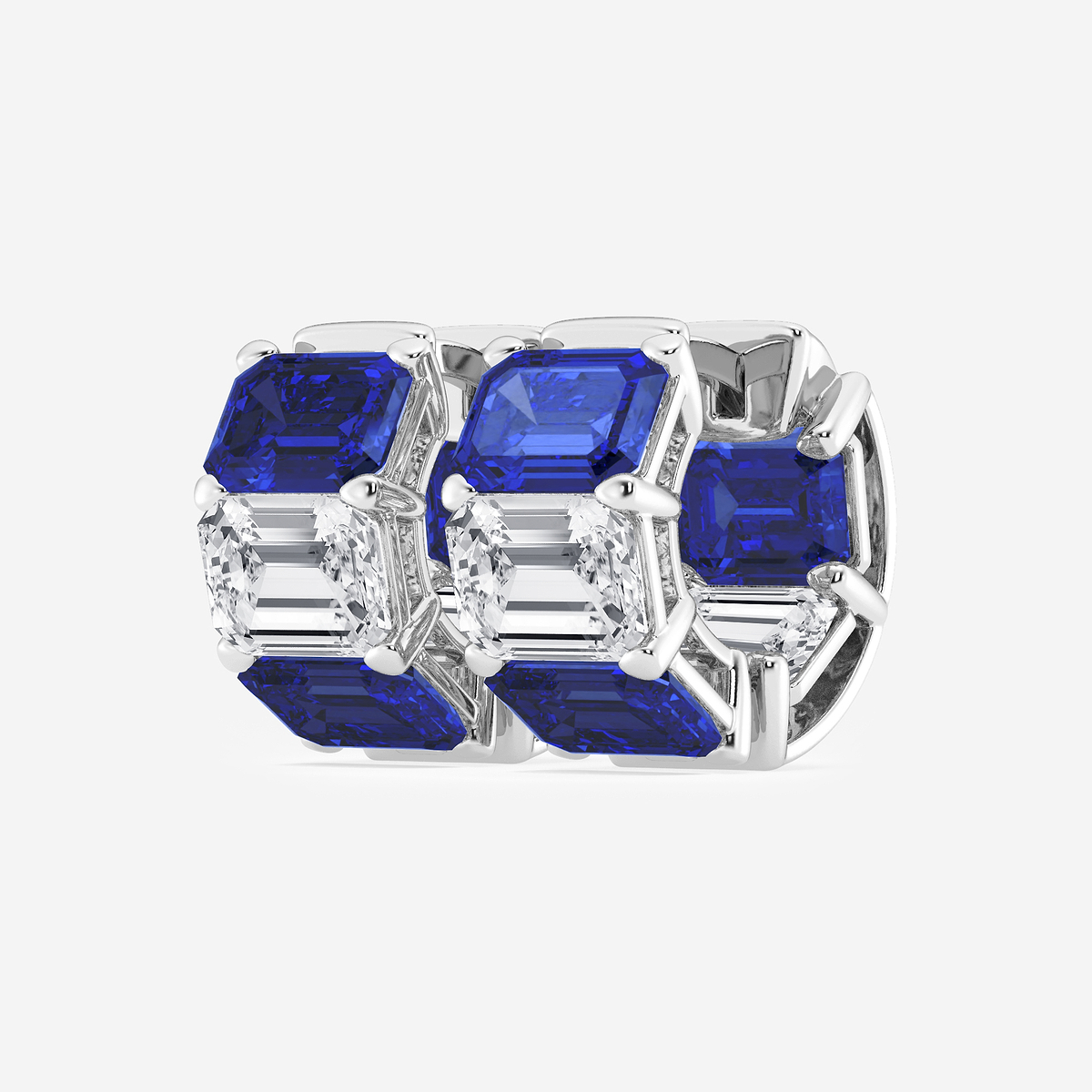 Additional Image 1 for  6.8x4.75 mm Emerald Cut Created Sapphire and 4 ctw Emerald Lab Grown Diamond Huggie Hoop Earrings