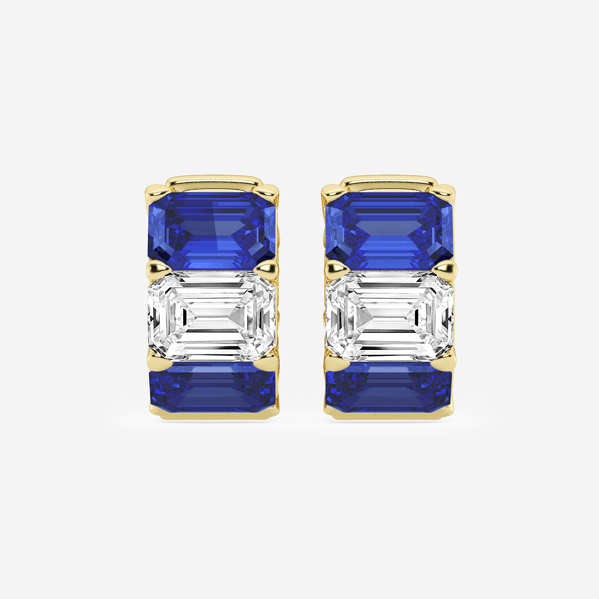 6.8x4.75 mm Emerald Cut Created Sapphire and 4 ctw Emerald Lab Grown Diamond Huggie Hoop Earrings