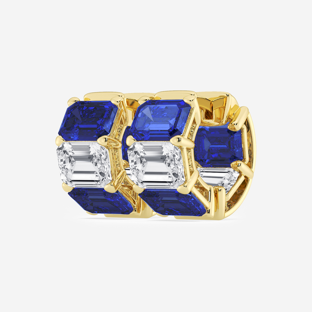 Additional Image 1 for  6.8x4.75 mm Emerald Cut Created Sapphire and 4 ctw Emerald Lab Grown Diamond Huggie Hoop Earrings
