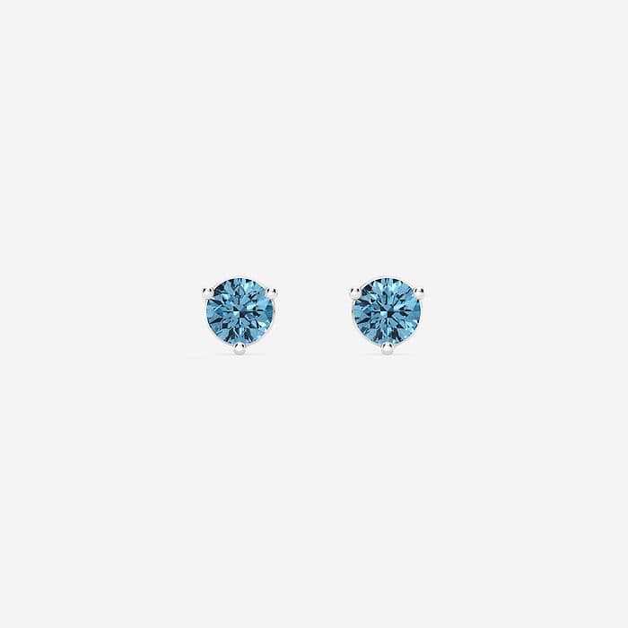 Fancy Blue Three Prong Round Stud Earrings