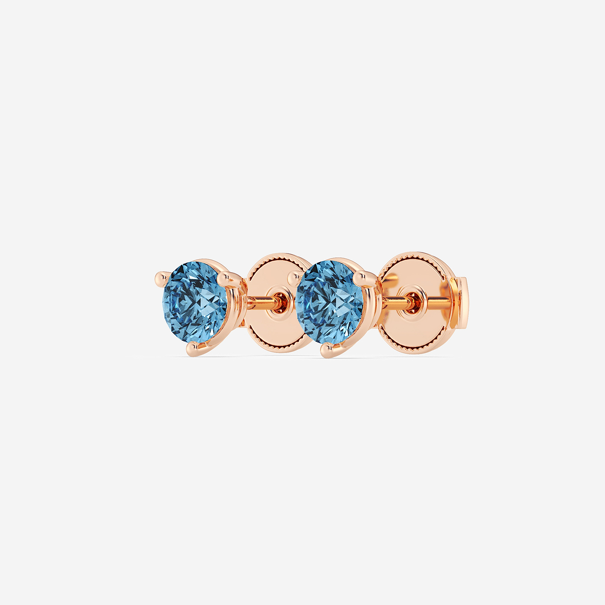 Additional Image 1 for  1 ctw Round Lab Grown Diamond Three Prong Fancy Blue Stud Earrings