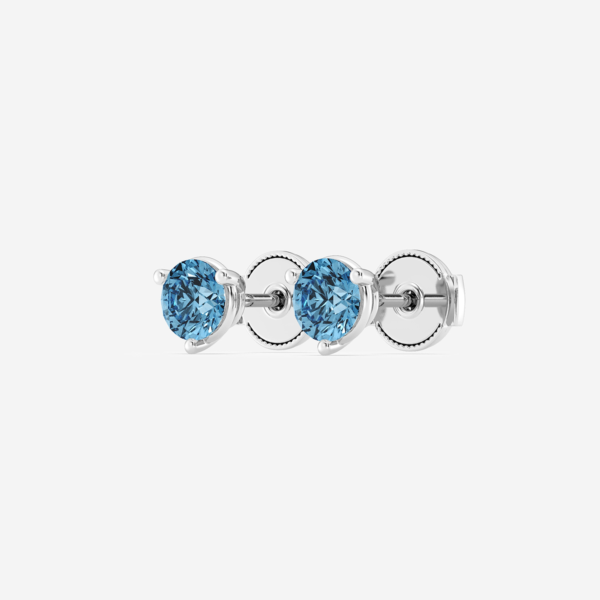 Additional Image 1 for  1 ctw Round Lab Grown Diamond Three Prong Fancy Blue Stud Earrings