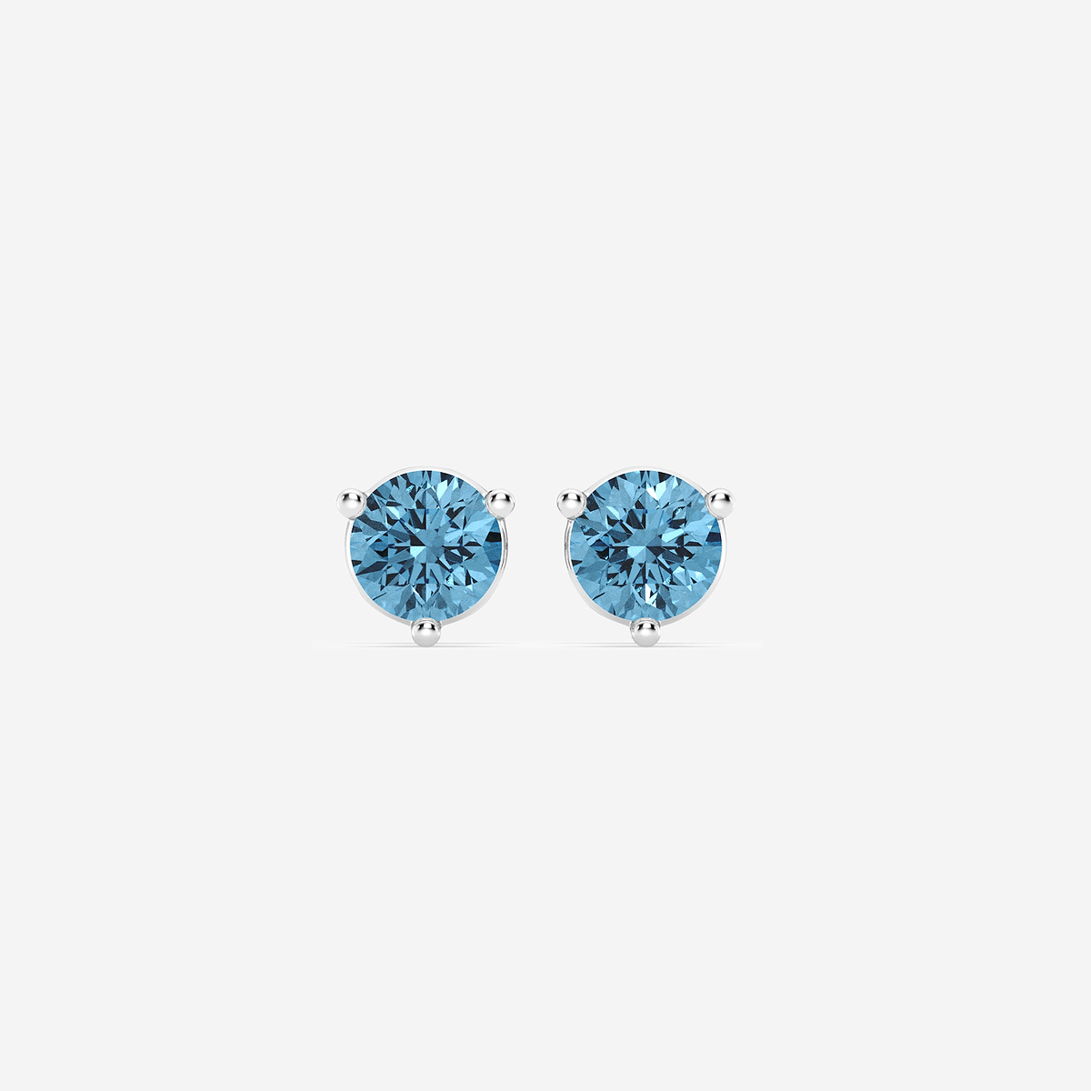 1 ctw Round Lab Grown Diamond Three Prong Fancy Blue Stud Earrings