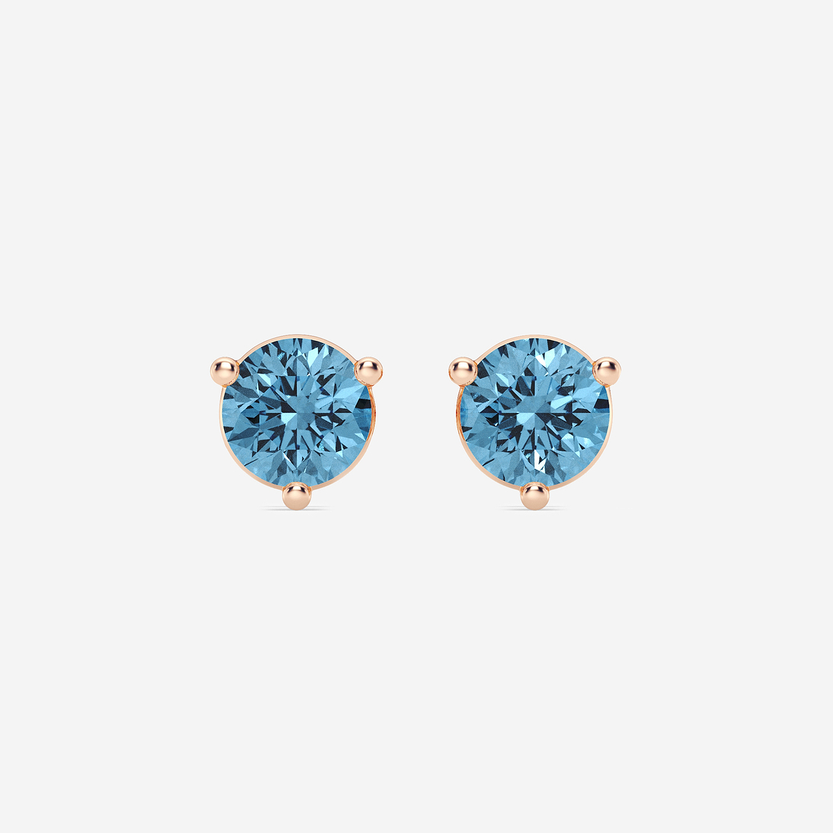 2 ctw Round Lab Grown Diamond Three Prong Fancy Blue Stud Earrings