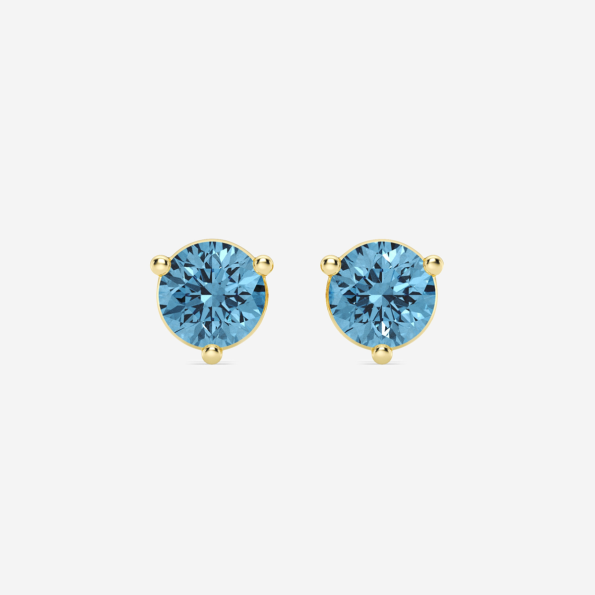 2 ctw Round Lab Grown Diamond Three Prong Fancy Blue Stud Earrings