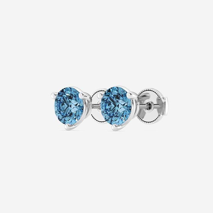 Fancy Blue Three Prong Round Stud Earrings