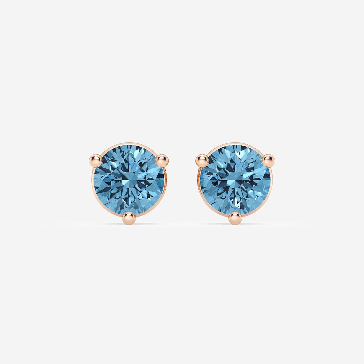3 ctw Round Lab Grown Diamond Three Prong Fancy Blue Stud Earrings