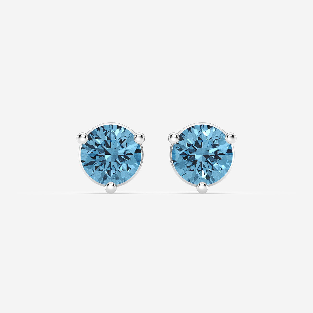 3 ctw Round Lab Grown Diamond Three Prong Fancy Blue Stud Earrings