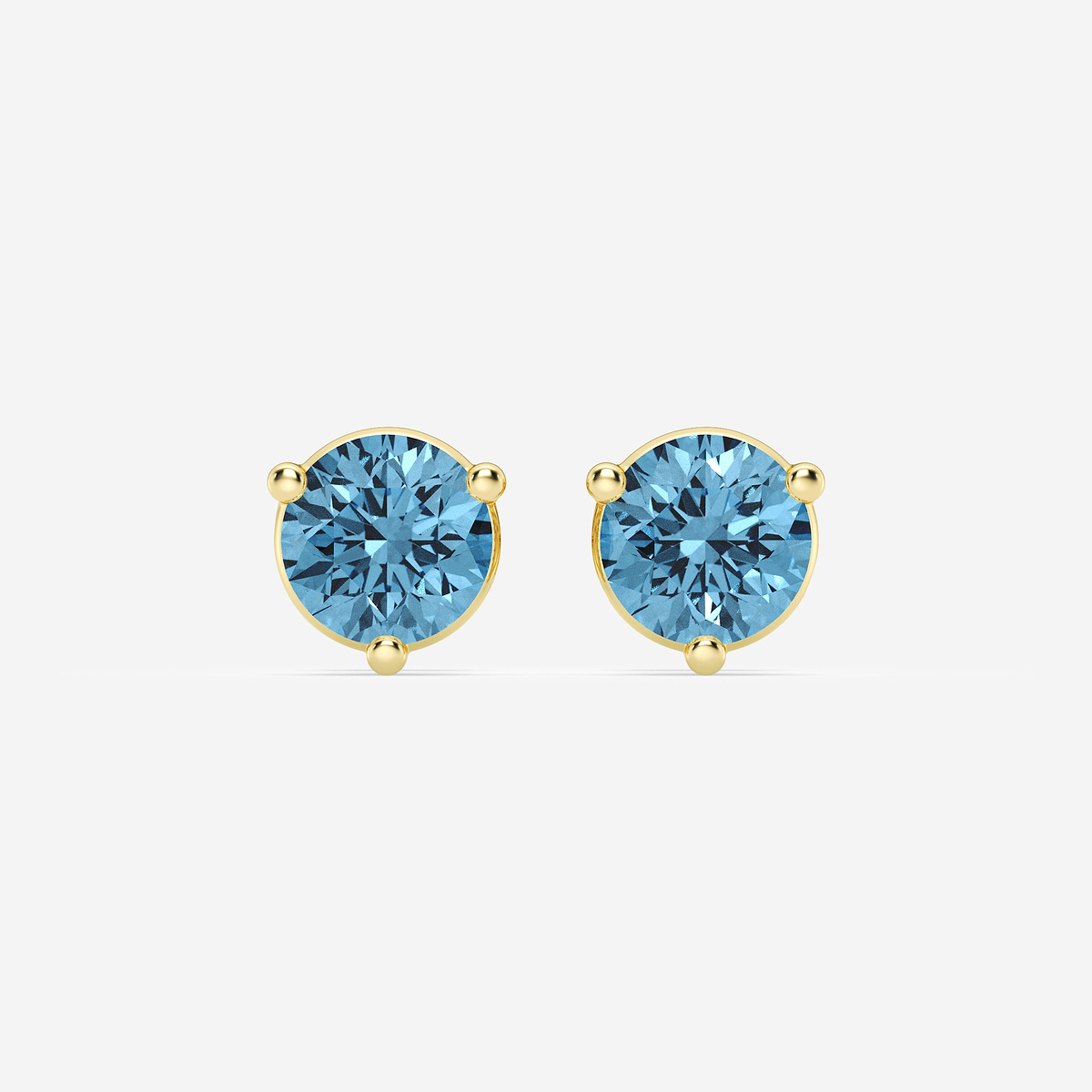 3 ctw Round Lab Grown Diamond Three Prong Fancy Blue Stud Earrings
