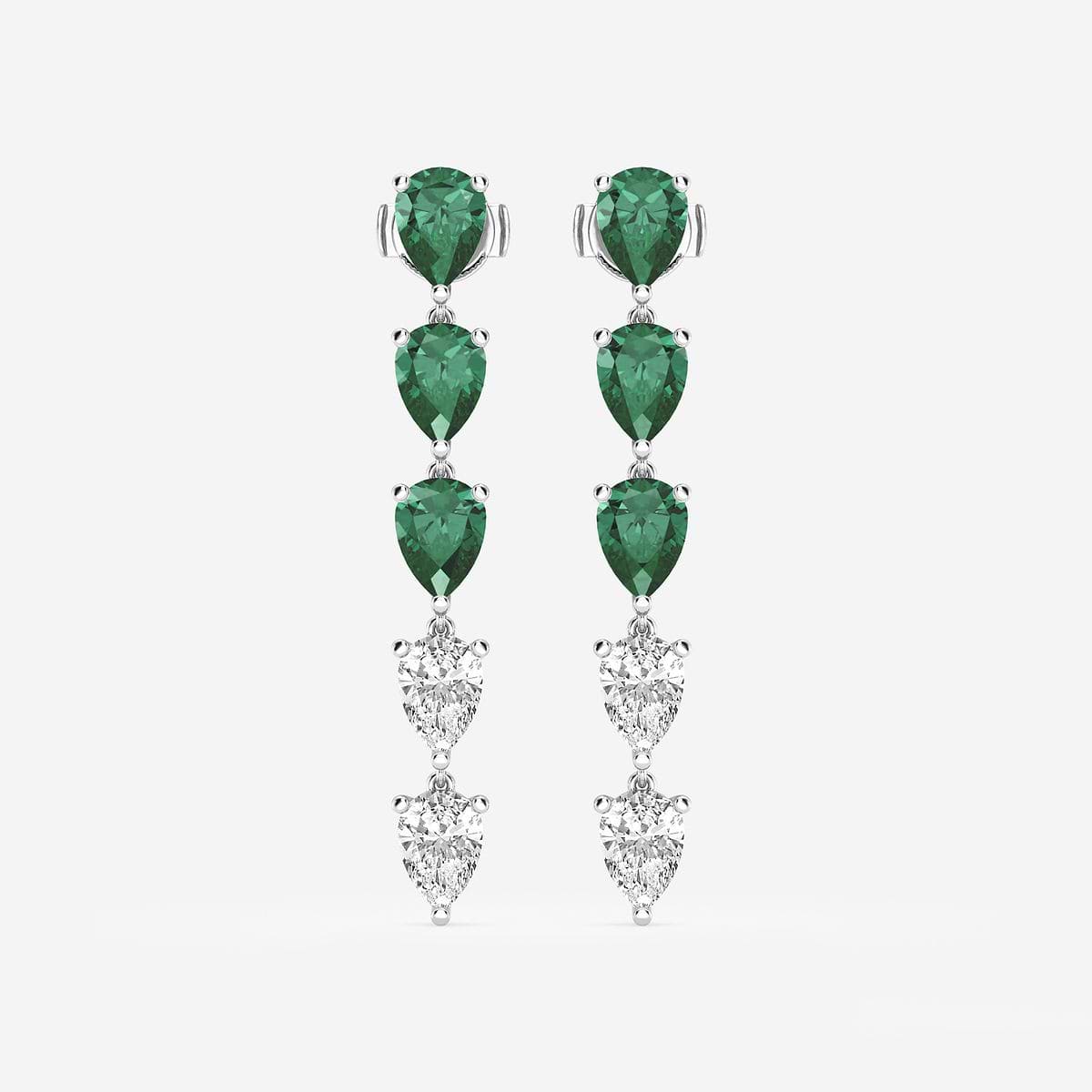 7.0X5.0 mm Pear Shaped Created Emerald and 2 2/5 ctw Pear Lab Grown Diamond Dangle Earrings