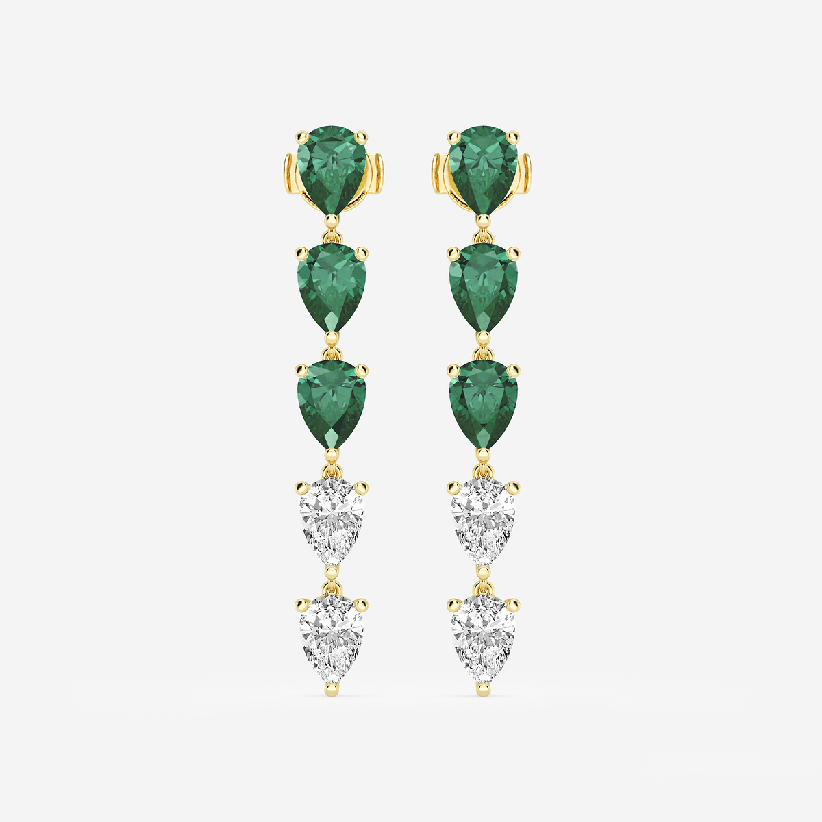 7.0X5.0 mm Pear Shaped Created Emerald and 2 2/5 ctw Pear Lab Grown Diamond Dangle Earrings