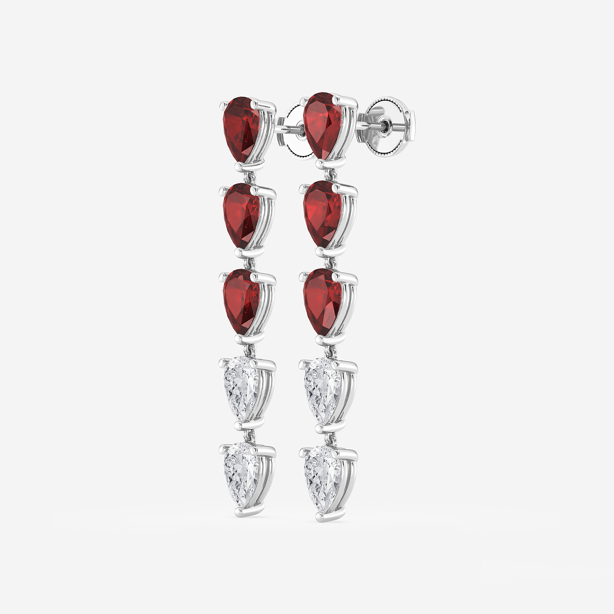 Additional Image 1 for  7.0X5.0 mm Pear Shaped Created Ruby and 2 2/5 ctw Pear Lab Grown Diamond Dangle Earrings