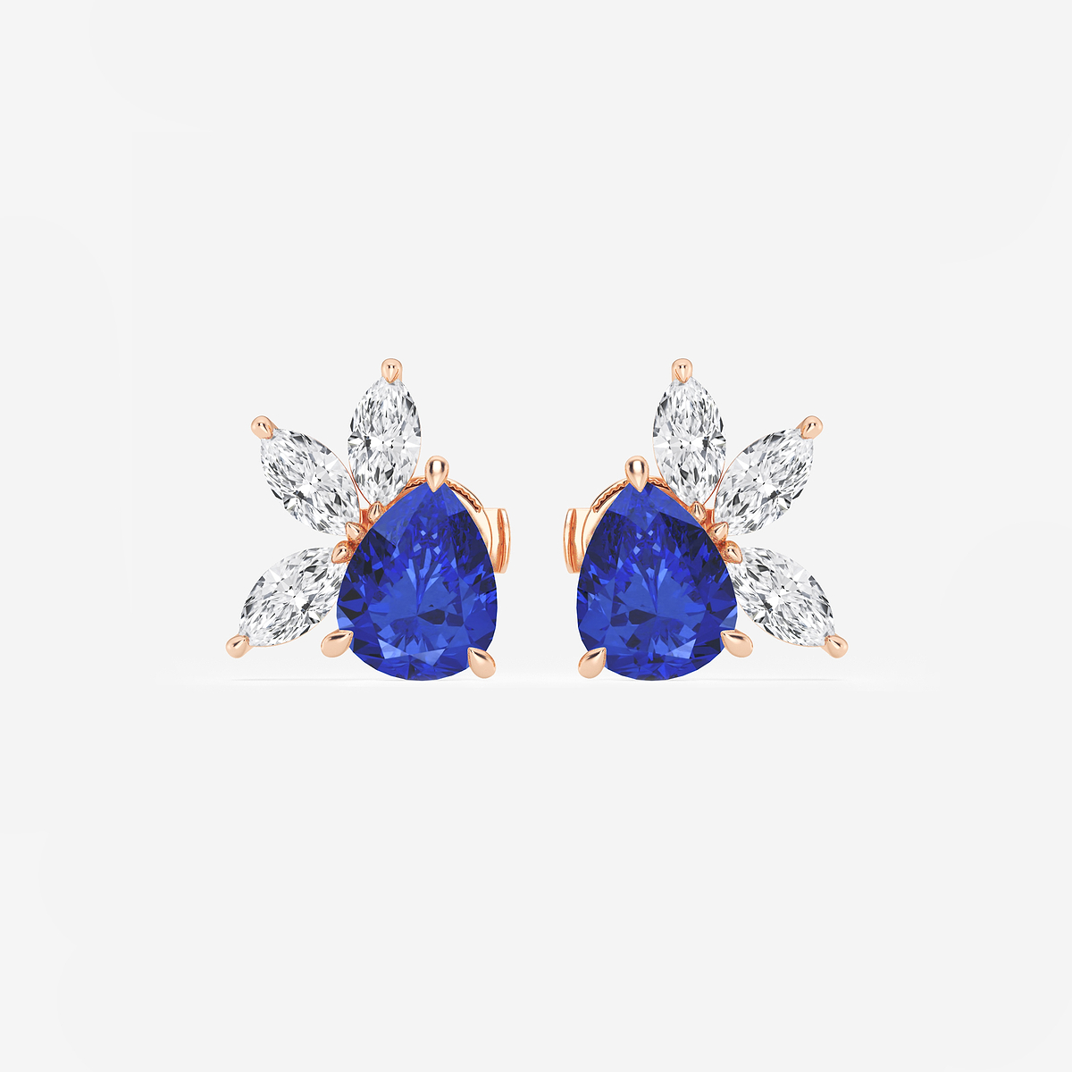 9.0X7.0 mm Pear Shaped Created Sapphire and 1 3/4 ctw Marquise Lab Grown Diamond Fan Earrings