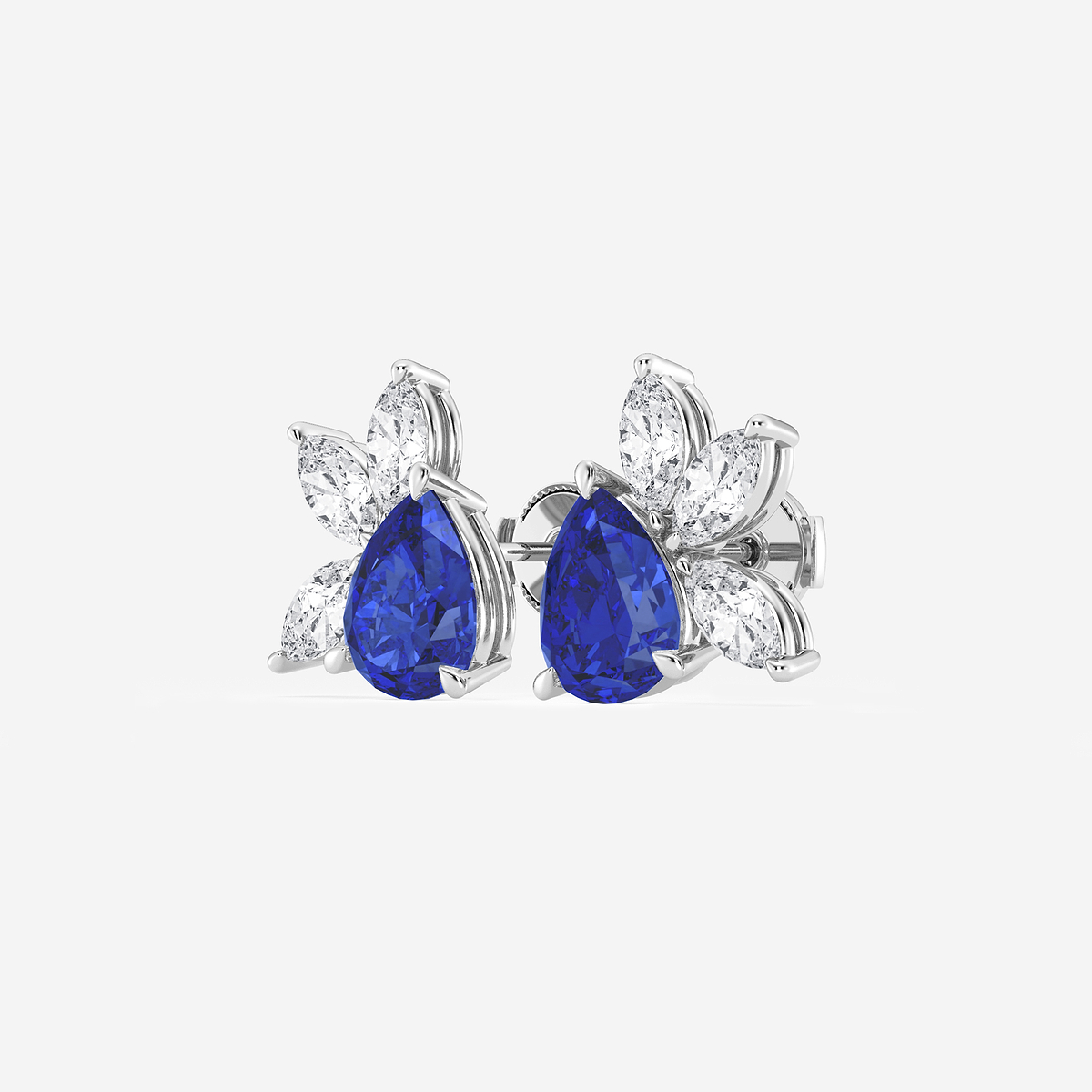 Additional Image 1 for  9.0X7.0 mm Pear Shaped Created Sapphire and 1 3/4 ctw Marquise Lab Grown Diamond Fan Earrings